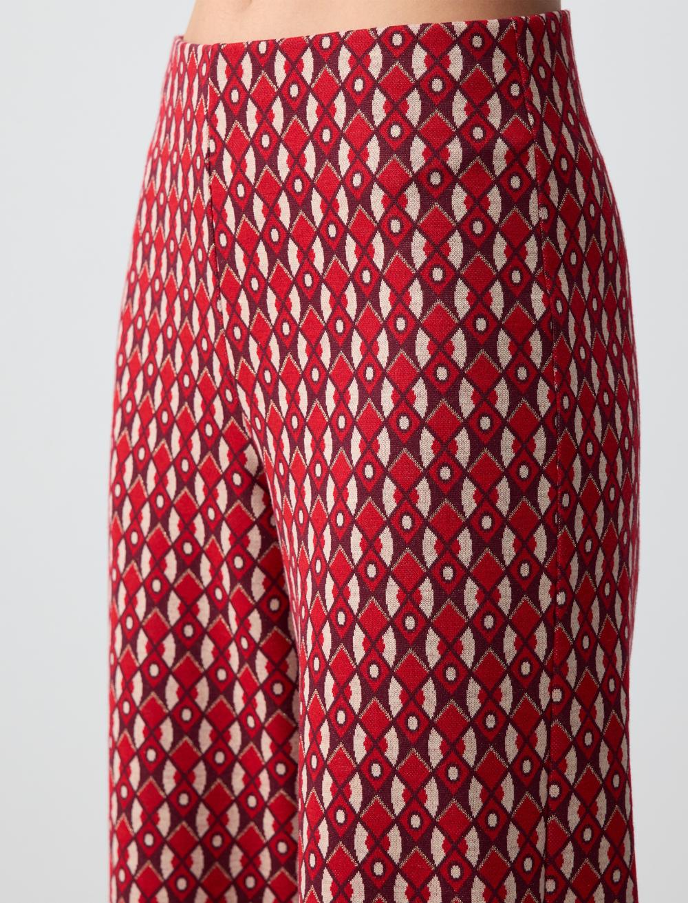 Relaxed Fit High Waist Wide Leg Knitted Patterned Pants