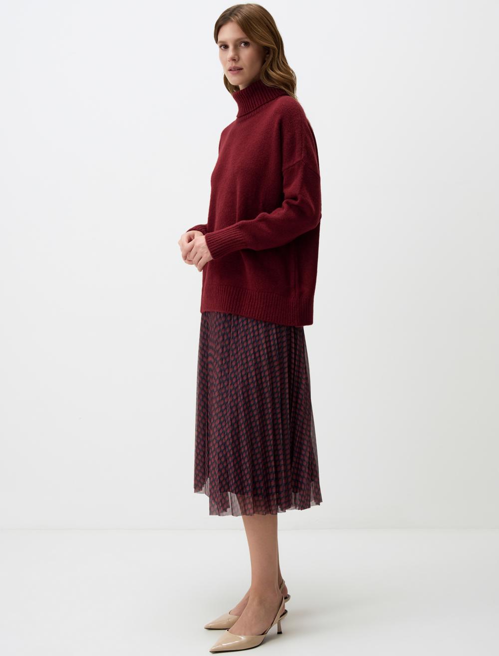 Relaxed Fit High Waist Patterned Midi Skirt