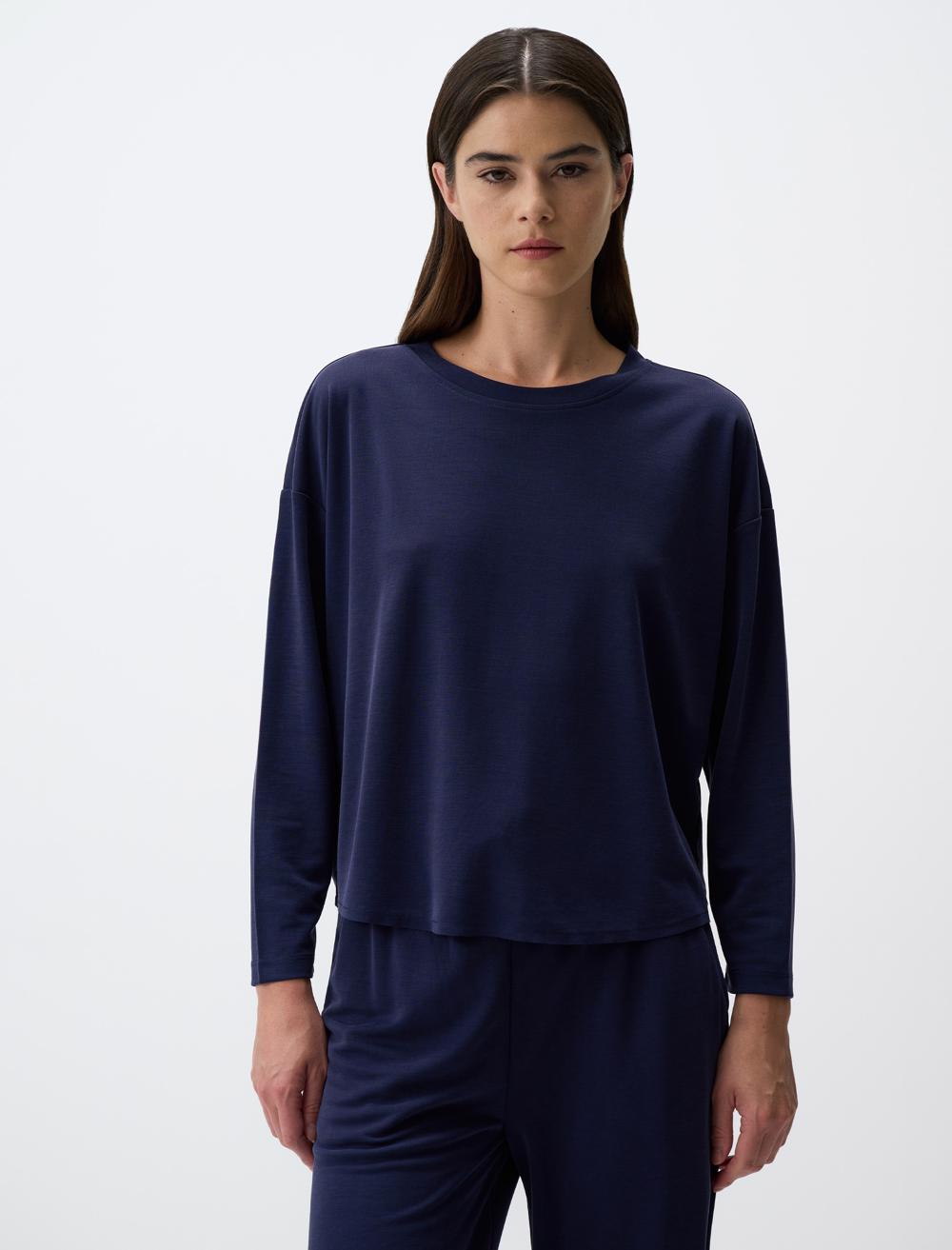 Loose Fit Crew Neck Long Sleeved Comfy Jersey Sweatshirt