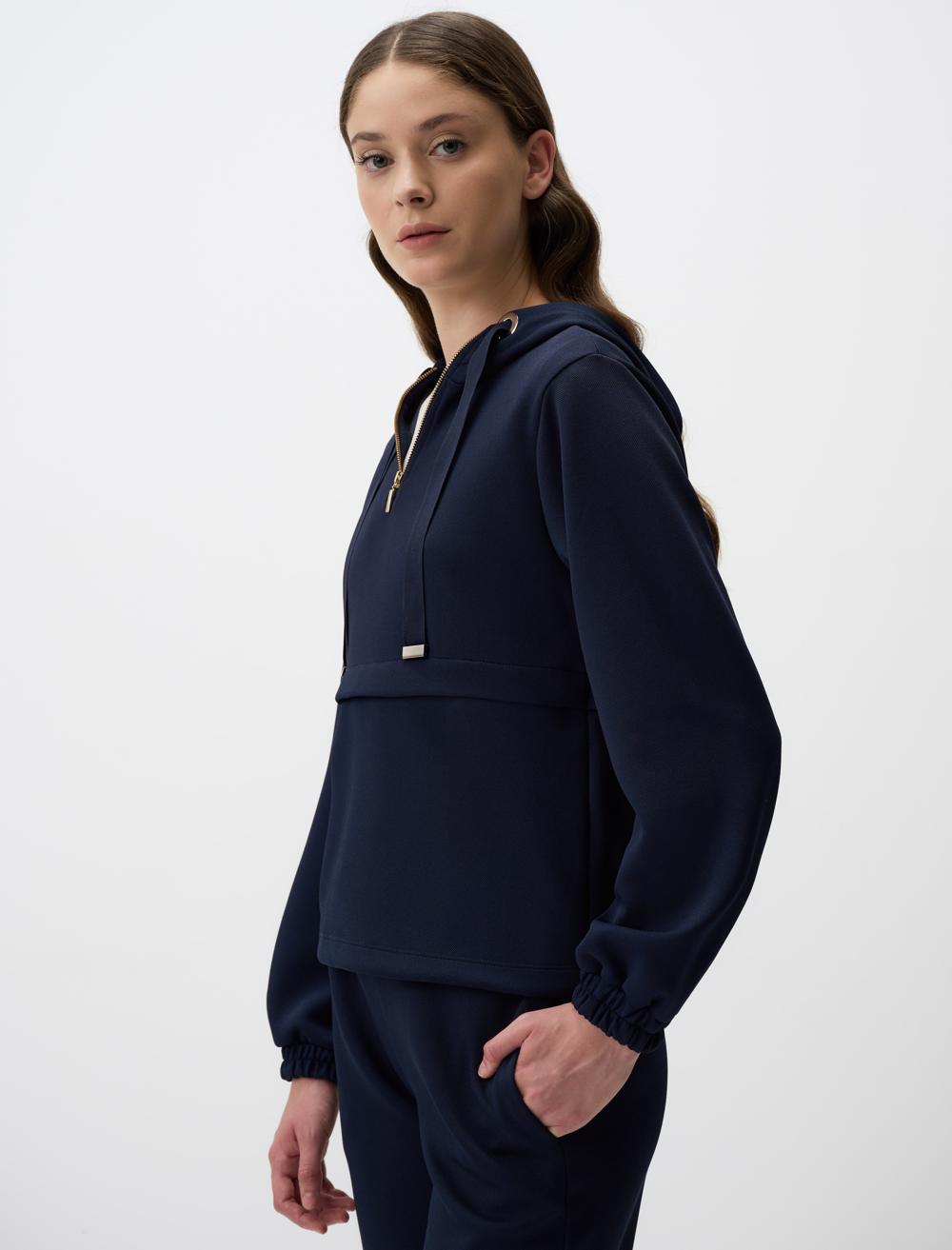 Long Sleeve Hooded Sweatshirt with Zipper Detail