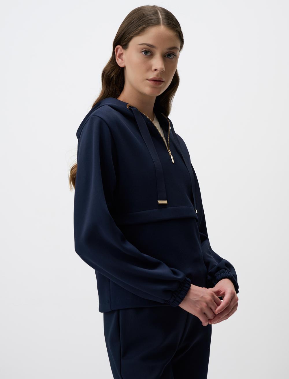 Long Sleeve Hooded Sweatshirt with Zipper Detail