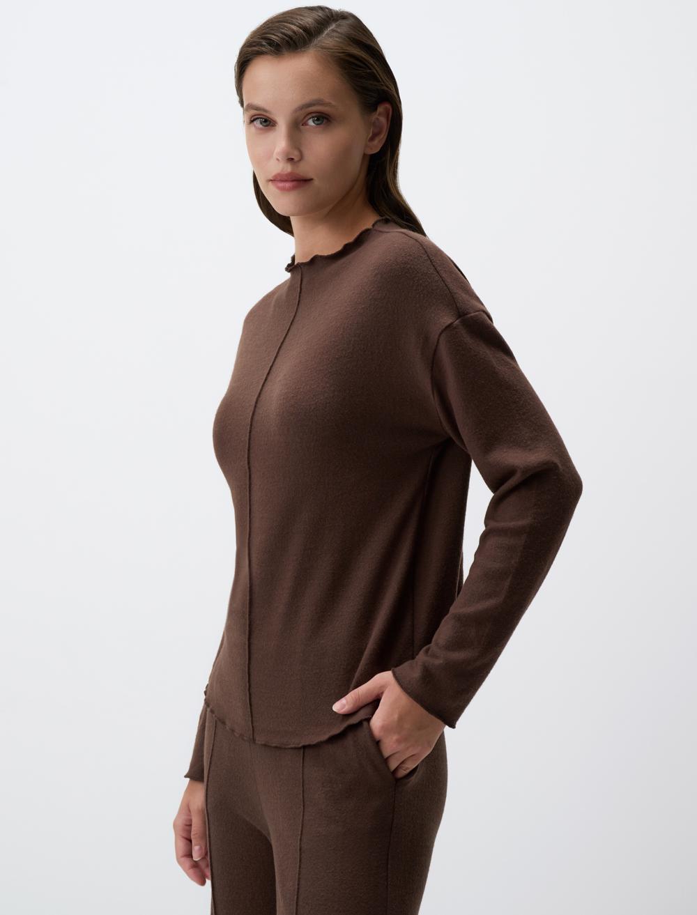 Boat Neck Long Sleeve Knitted Sweatshirt