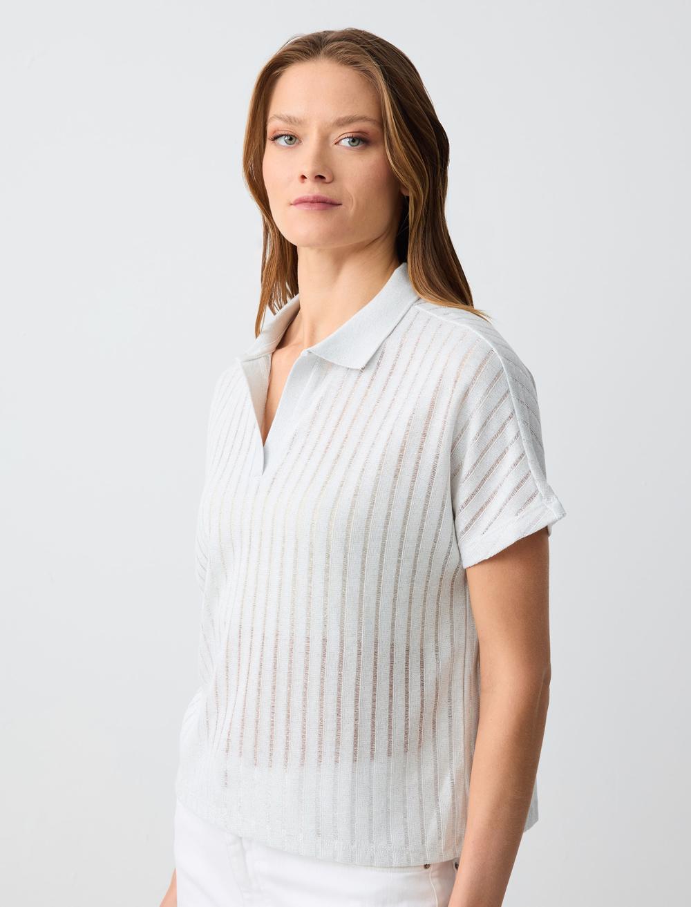 Loose fit Polo shirt Knitted Ecru T-shirt