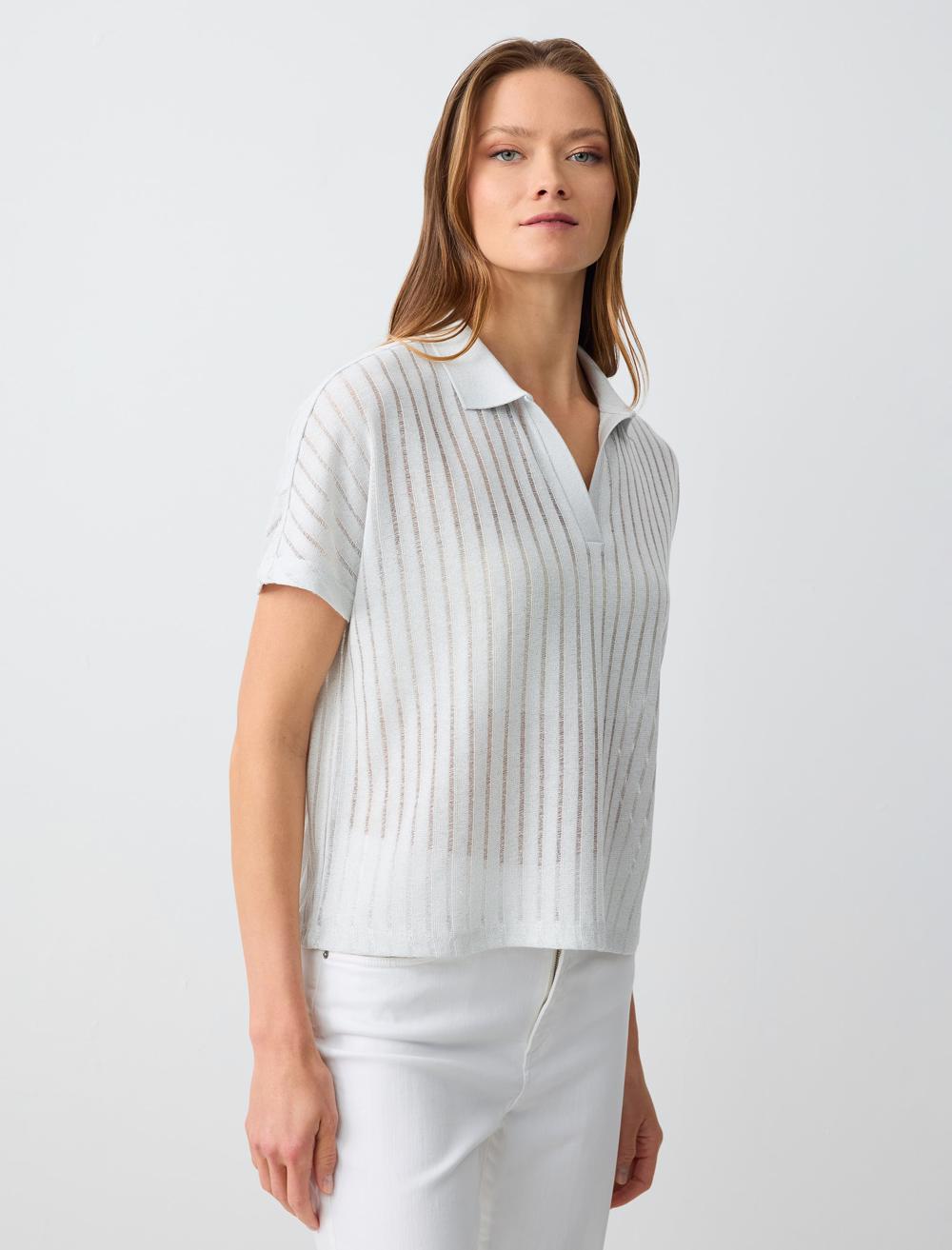 Loose fit Polo shirt Knitted Ecru T-shirt