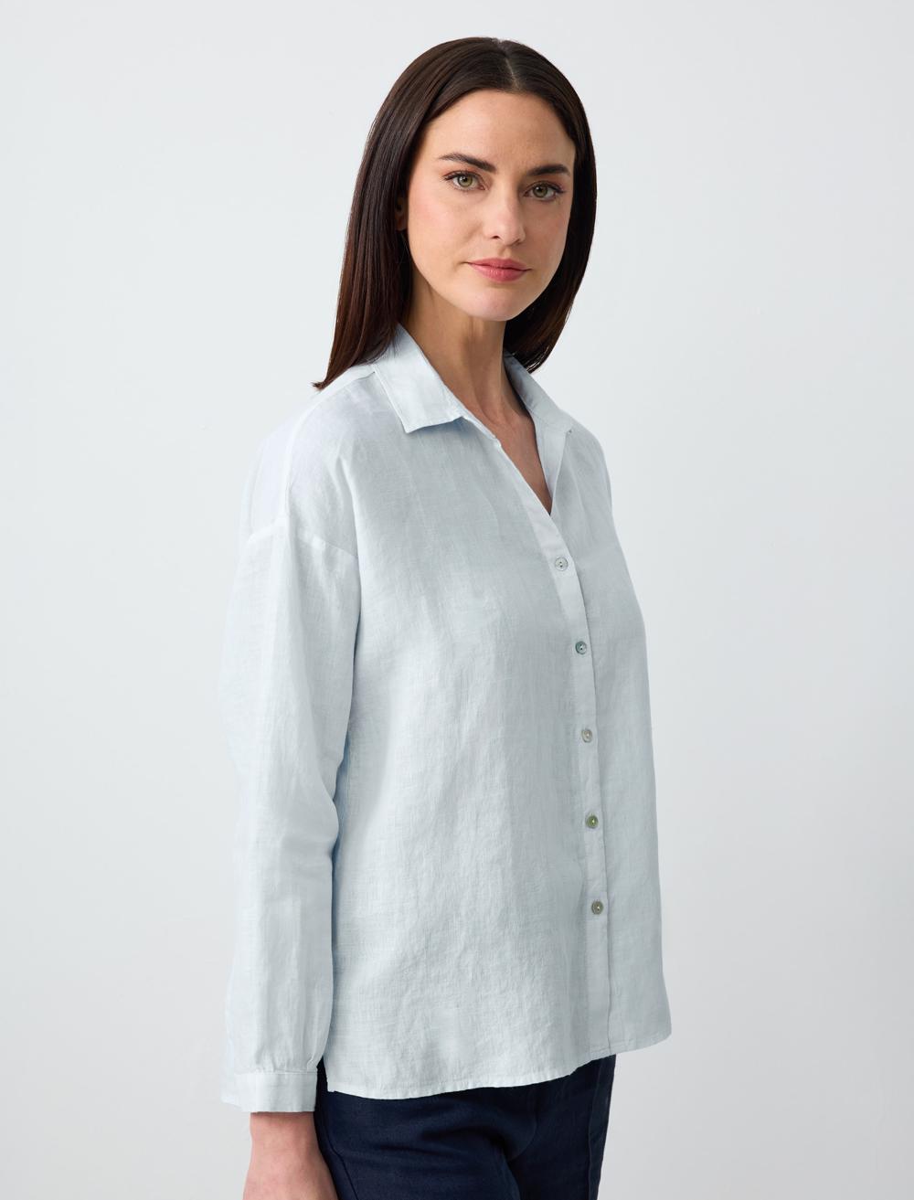 Long Sleeve Basic Woven Linen Shirt