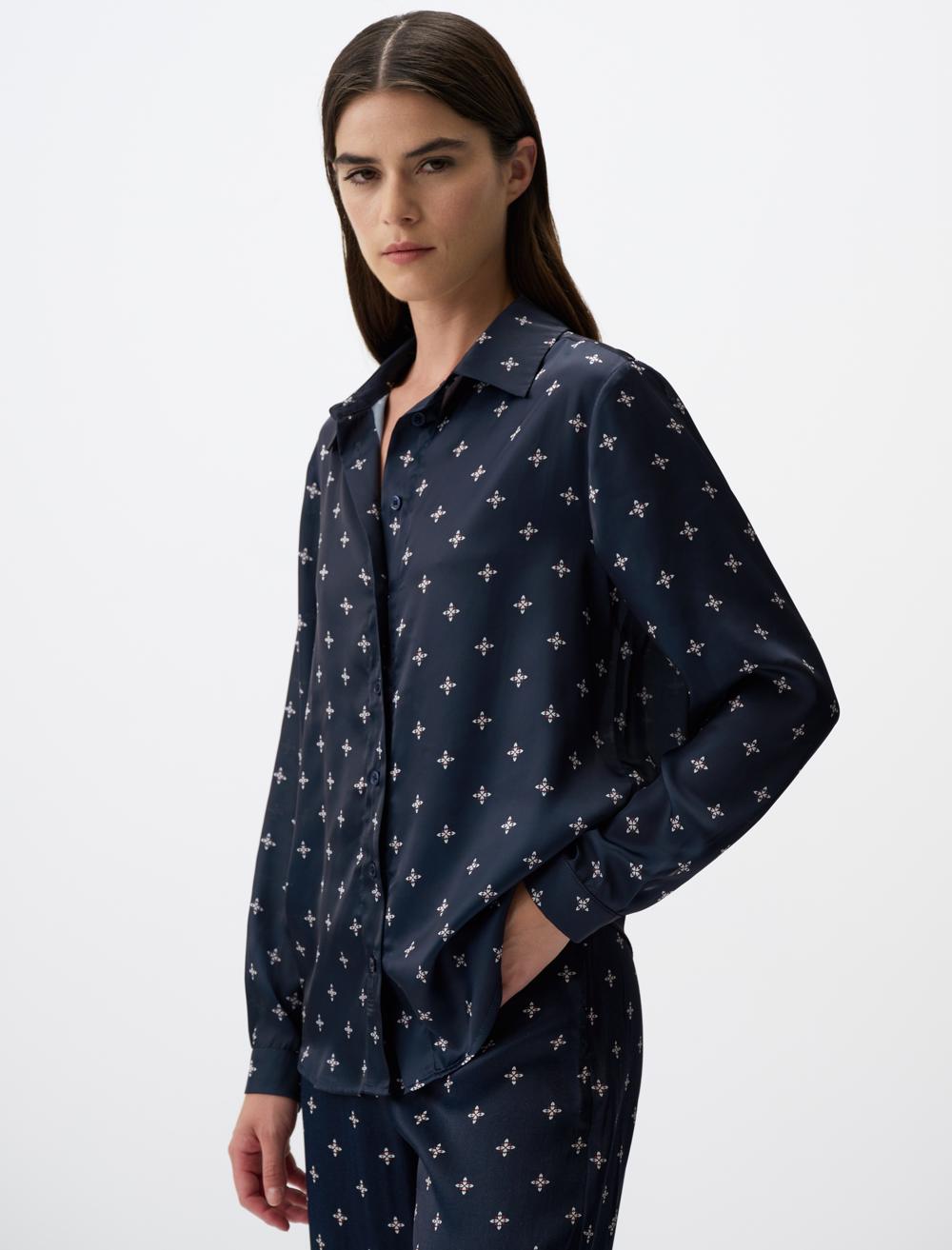 Long Sleeved Patterned Satin Shirt