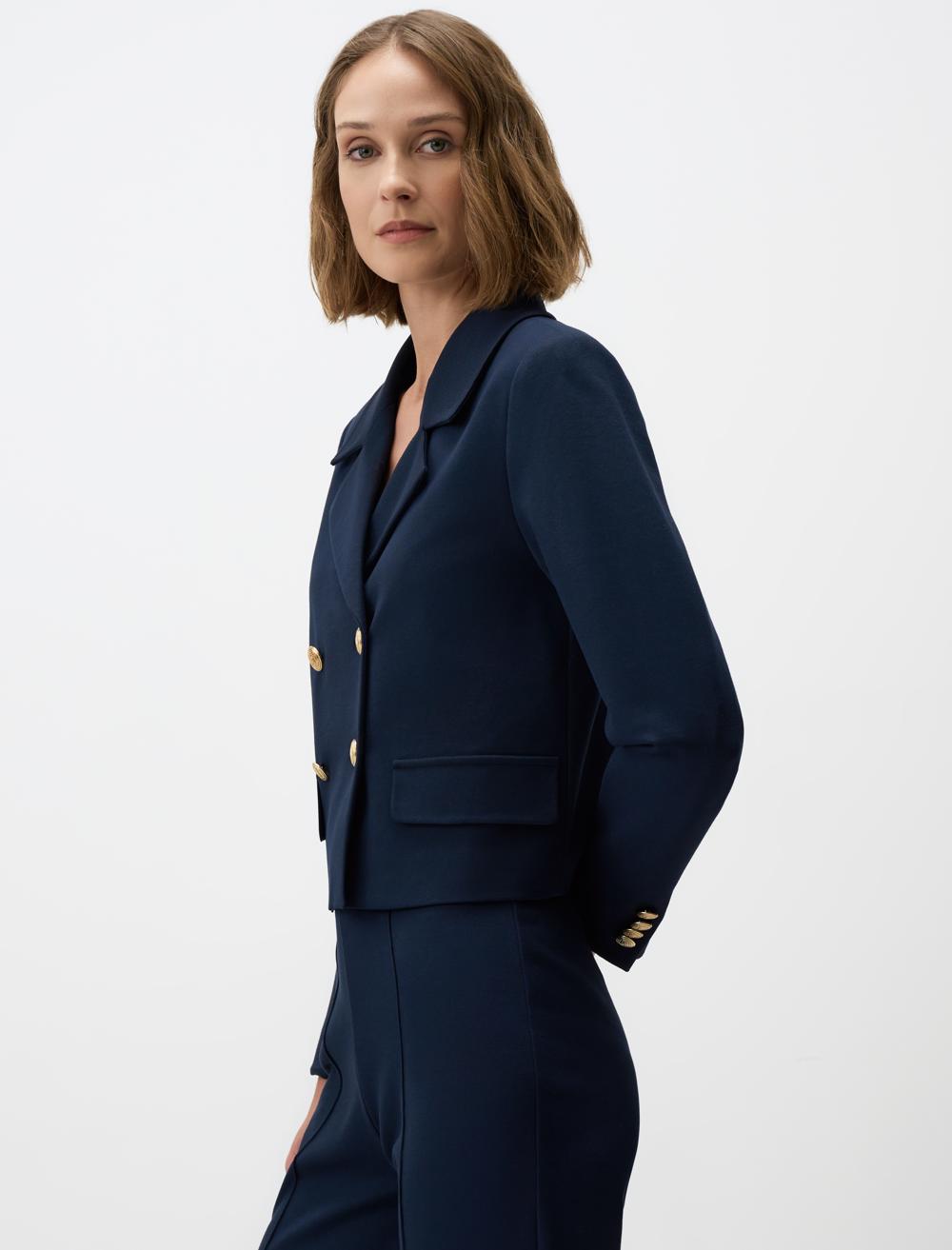 Long Sleeve Short Knitted Jacket with Button Detail