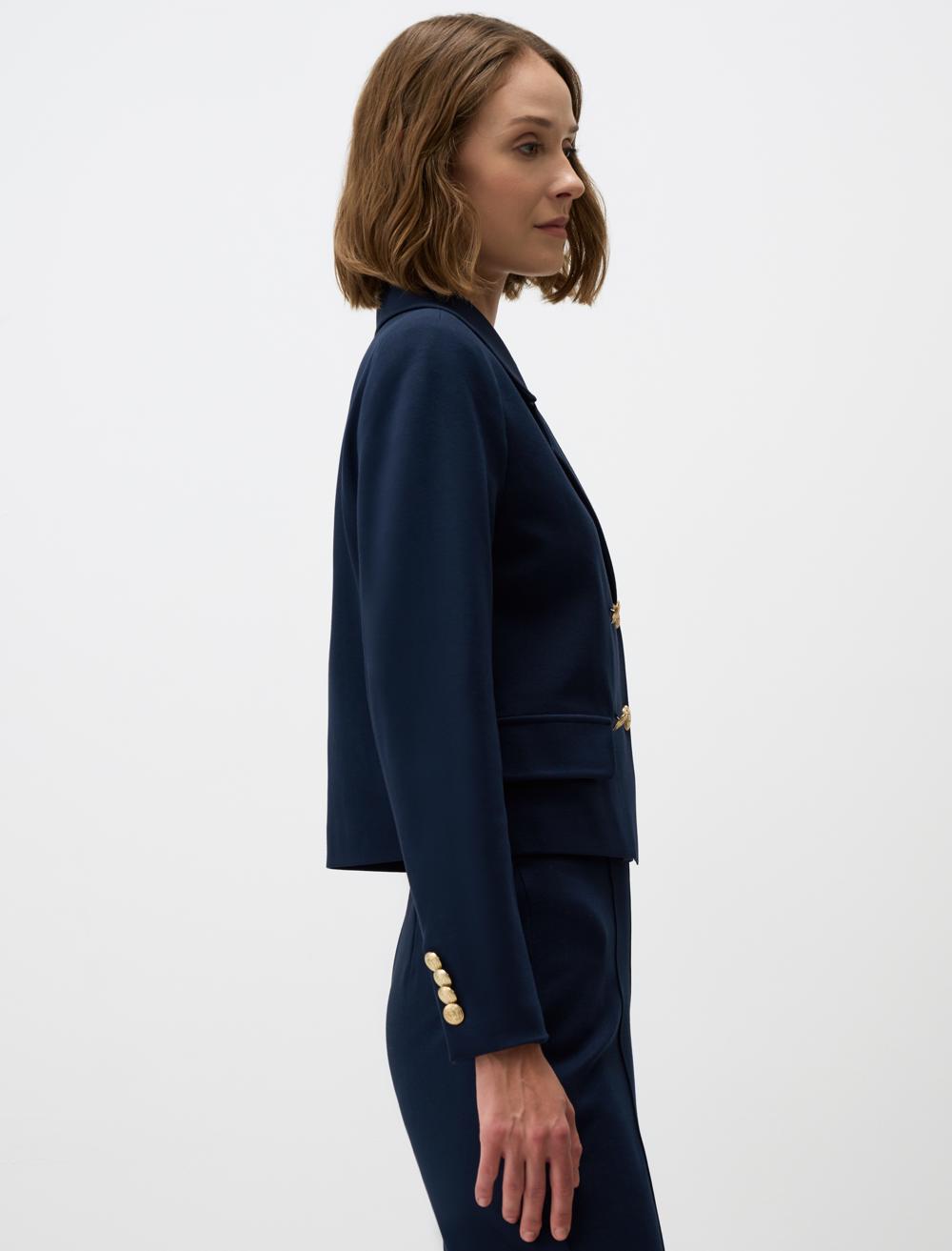 Long Sleeve Short Knitted Jacket with Button Detail