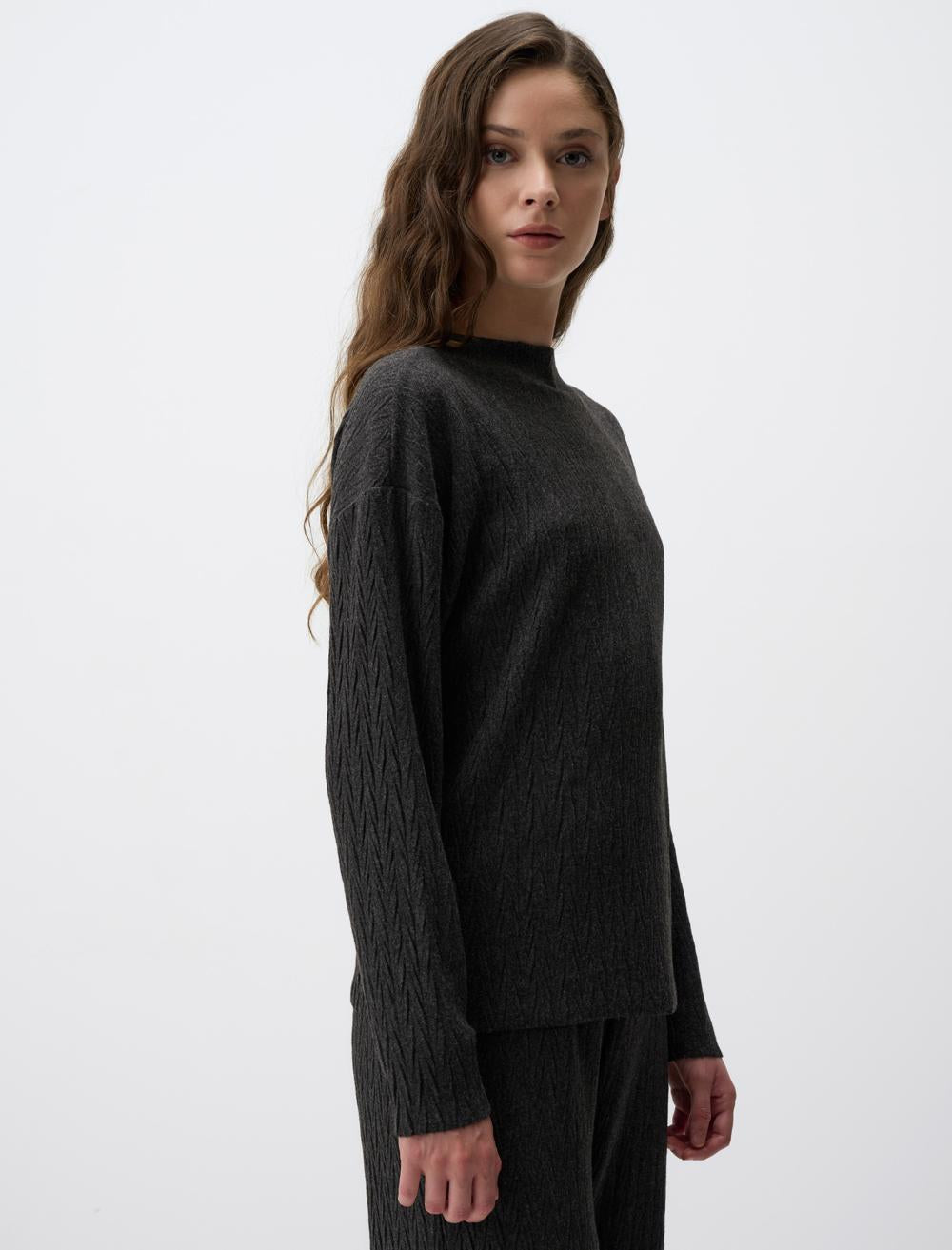 Long Sleeve Boat Neck Knitted Sweatshirt