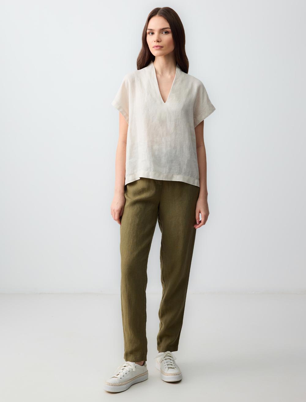V Neck Sleeveless Woven Linen Blouse