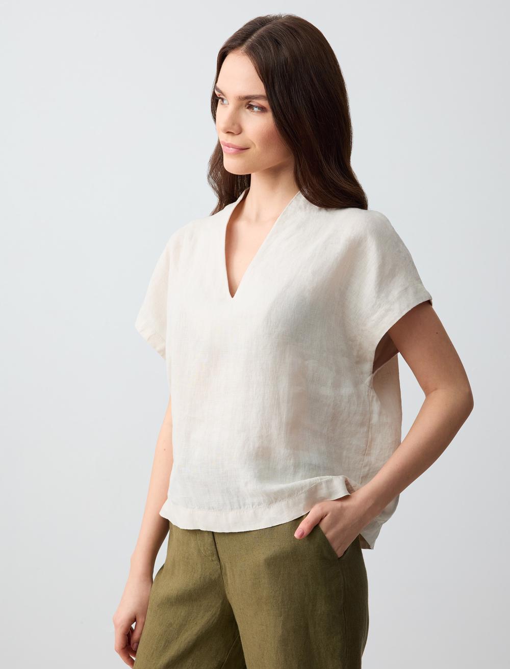 V Neck Sleeveless Woven Linen Blouse