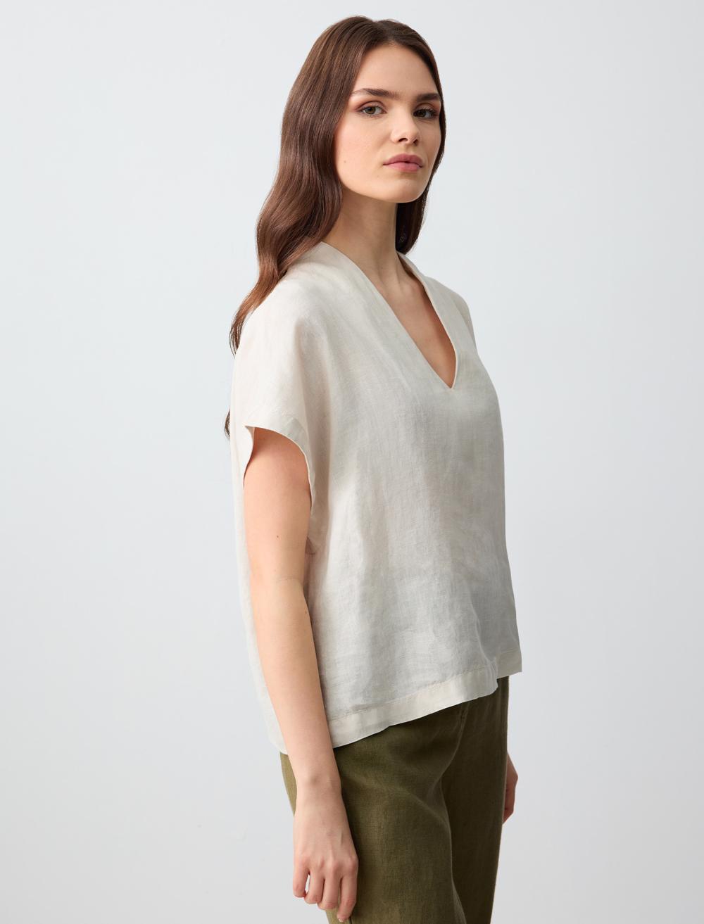 V Neck Sleeveless Woven Linen Blouse