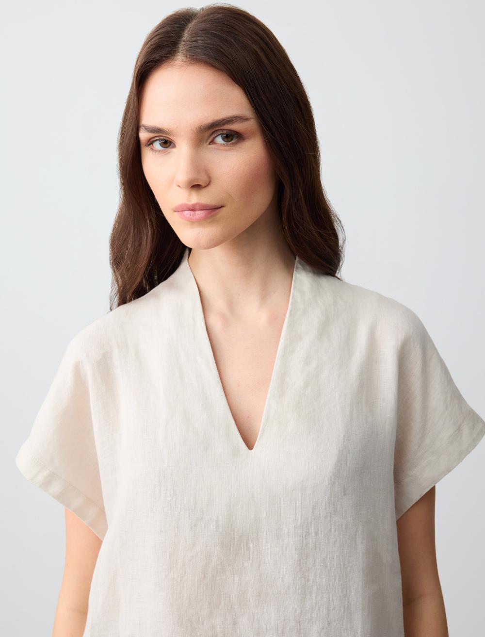 V Neck Sleeveless Woven Linen Blouse
