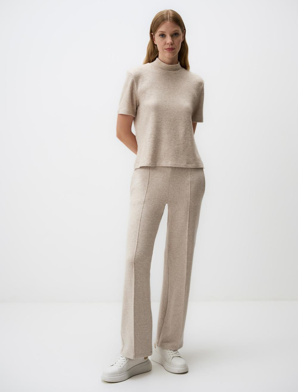 Half Turtleneck Short Sleeve Blouse