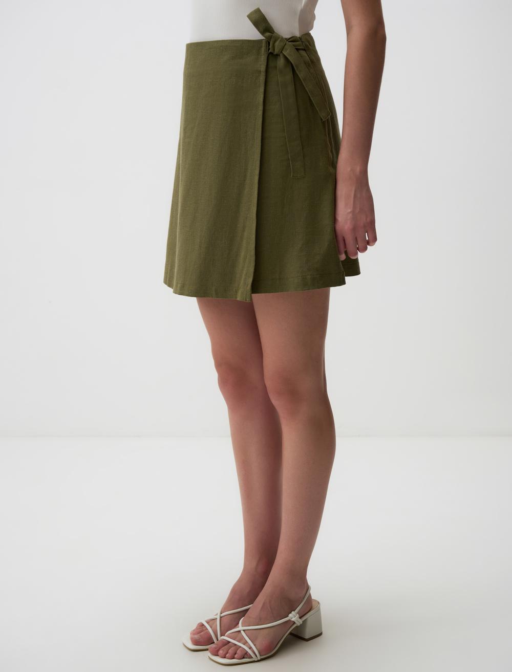 Linen Skirt with High Waist Ties