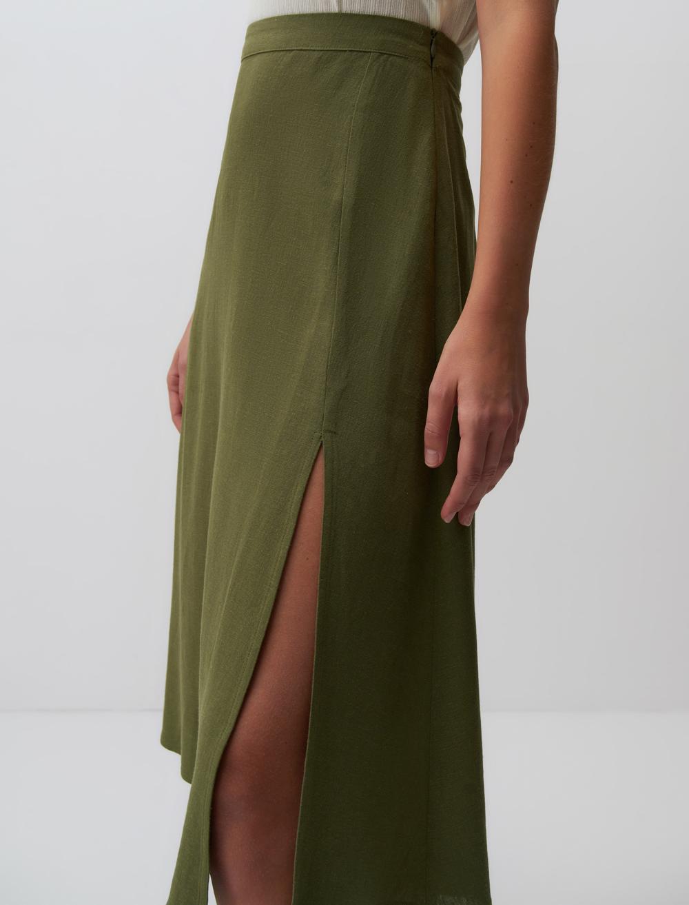 Straight Fit High Waist Floral Midi Linen Skirt