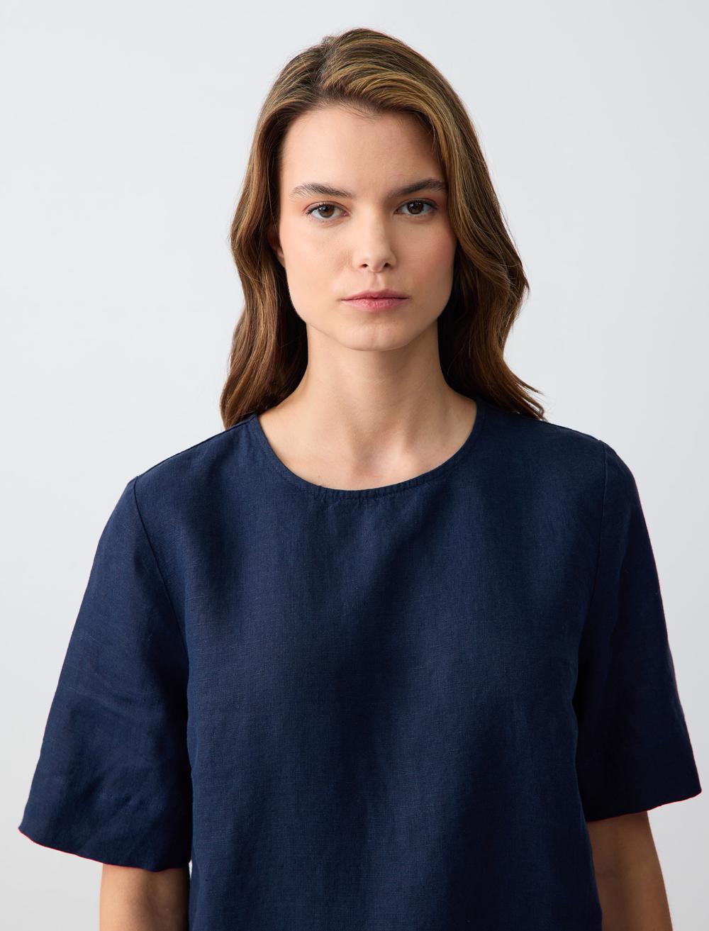 Round Neck Short Sleeve Linen Mini Dress