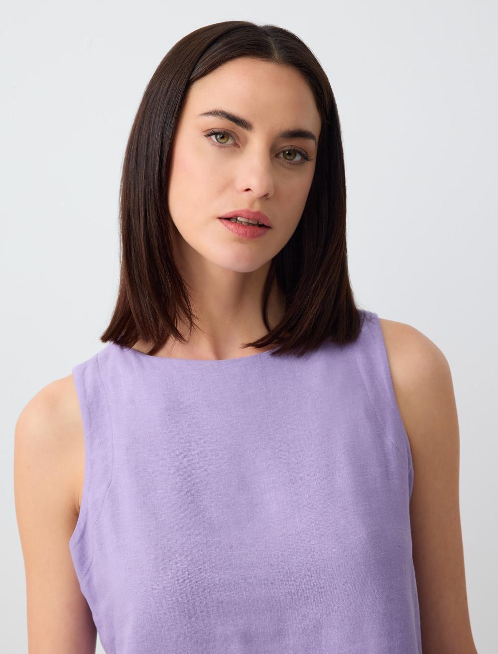 Round Neck Sleeveless Linen Blouse