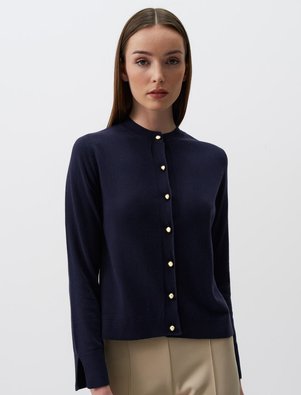 Round Neck Long Sleeve Sweater Cardigan