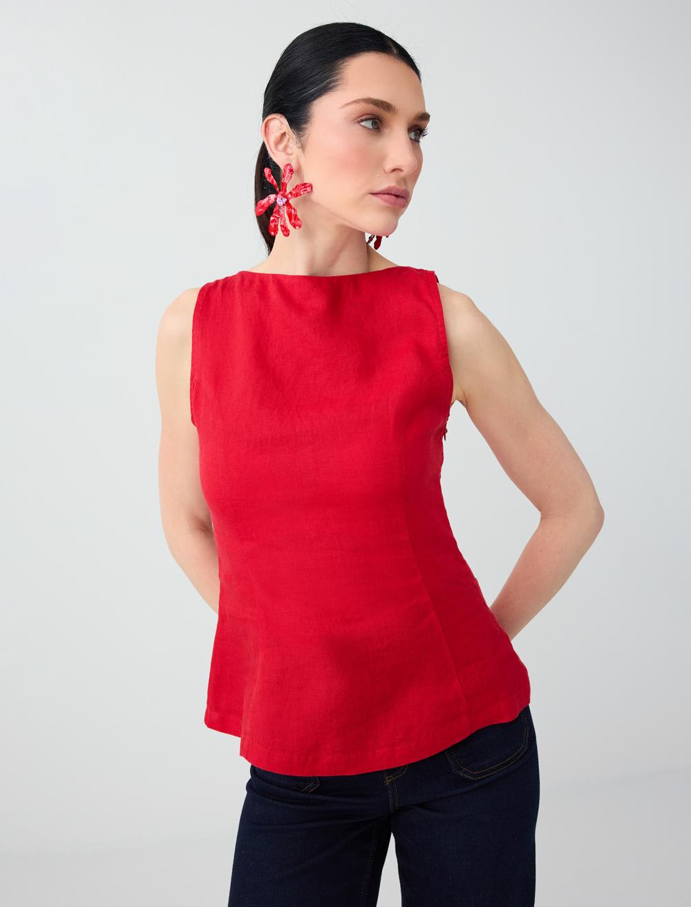 Normal Fit Off-the-shoulder Sleeveless Blouse - Red - 6SW037296600