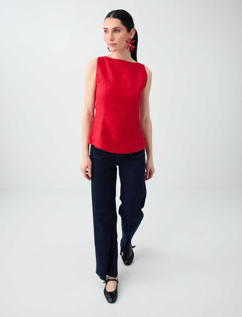 Normal Fit Off-the-shoulder Sleeveless Blouse - Red - 6SW037296600