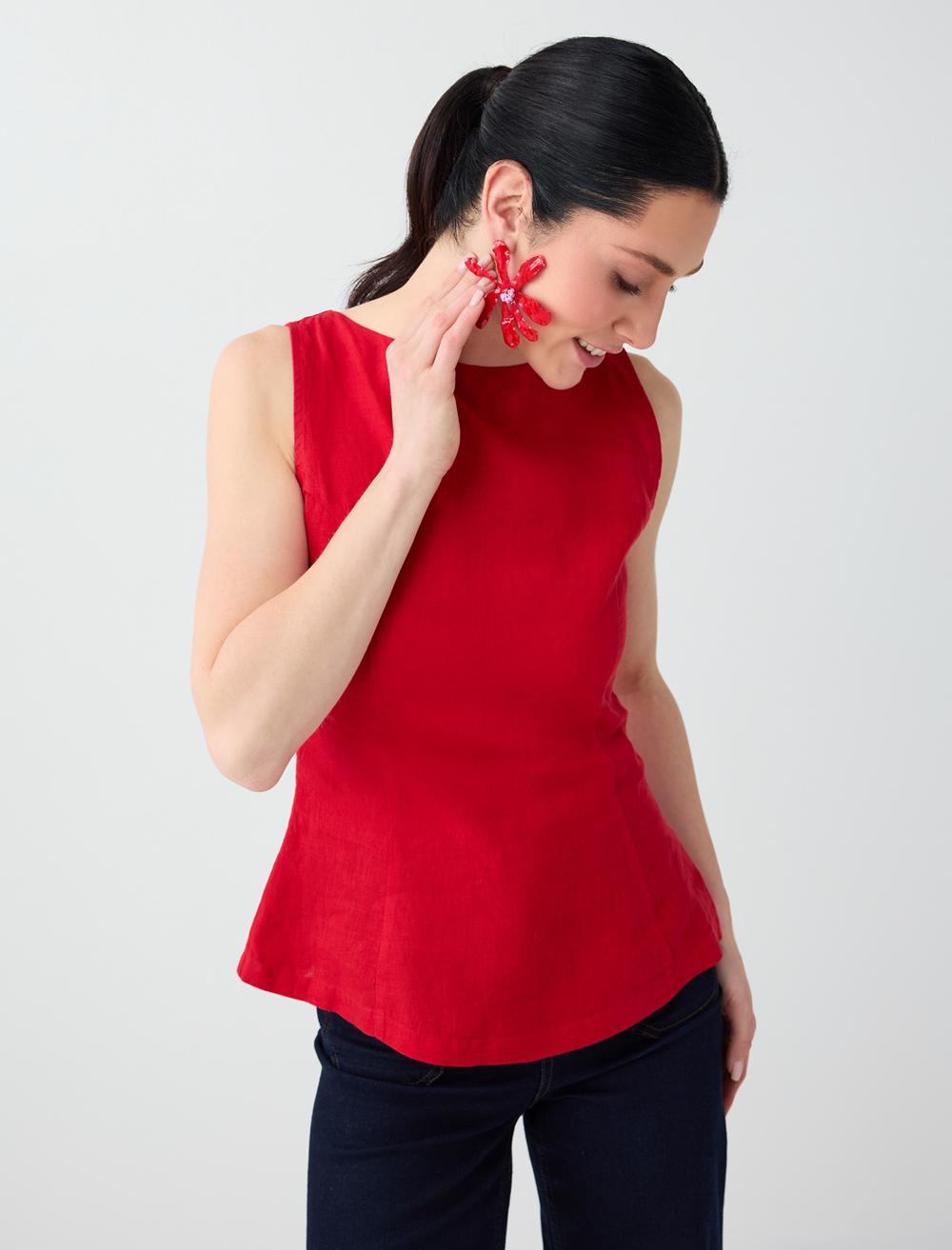 Normal Fit Off-the-shoulder Sleeveless Blouse - Red - 6SW037296600