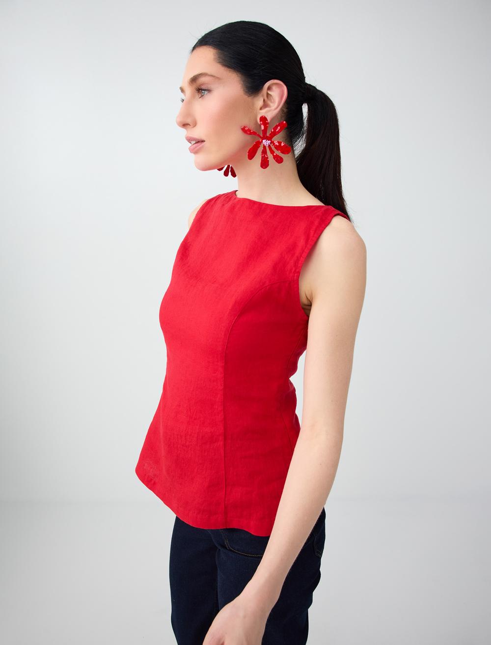 Normal Fit Off-the-shoulder Sleeveless Blouse - Red - 6SW037296600