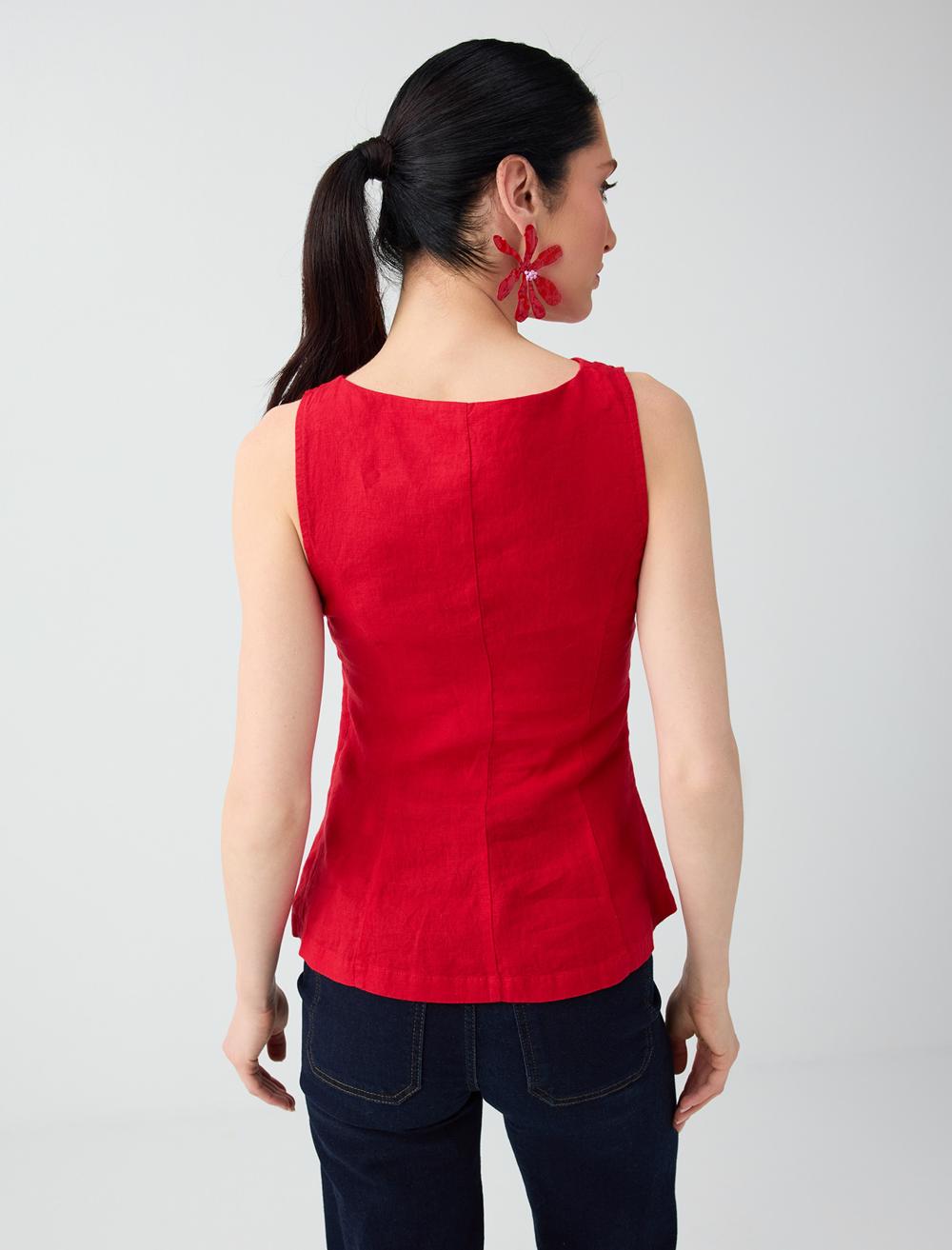 Normal Fit Off-the-shoulder Sleeveless Blouse - Red - 6SW037296600