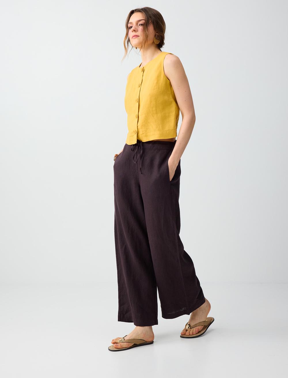 Loose Fit Trousers - Brown - 6SW186635803