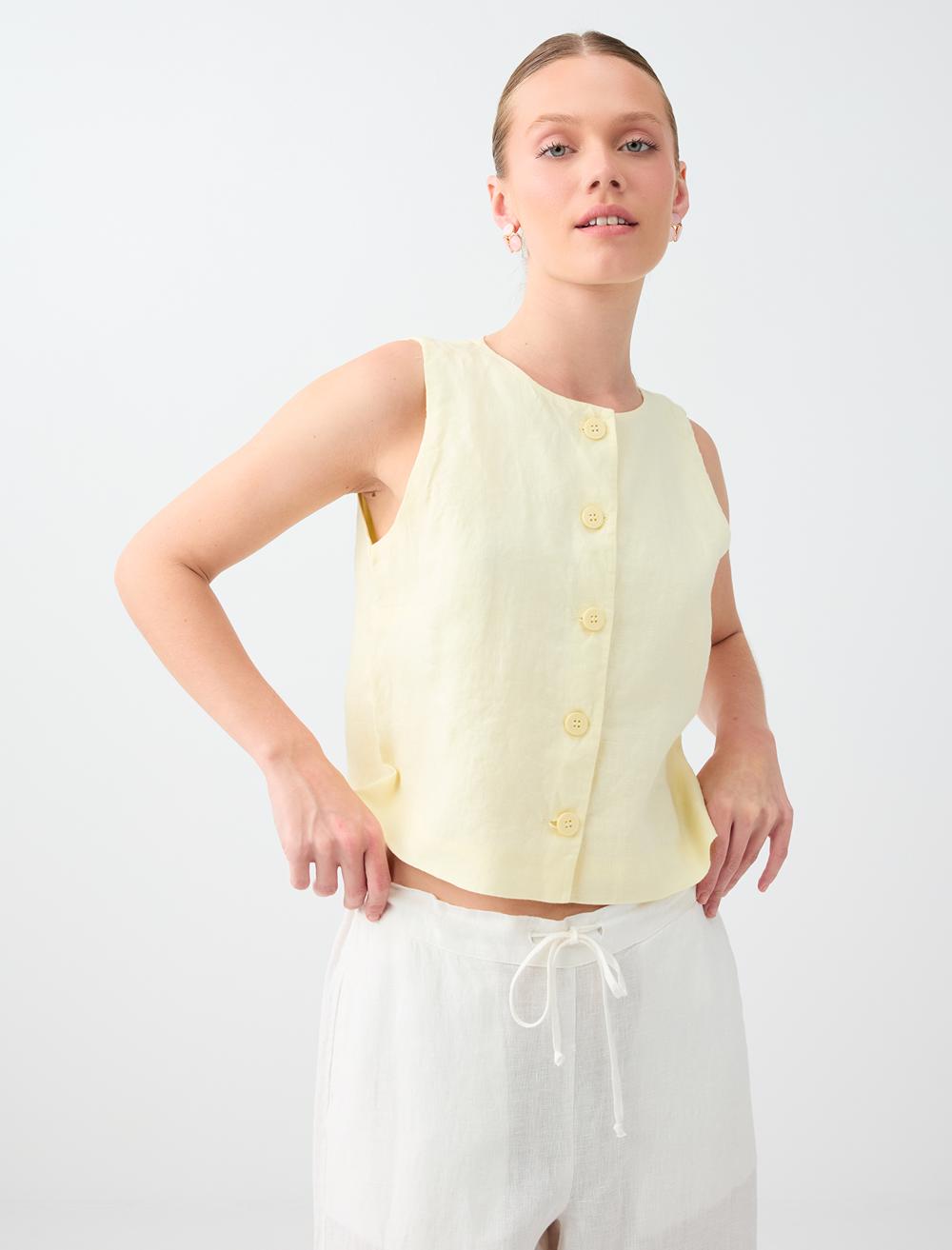 Slim Fit Waistcoat - Light Yellow - 6SW305389206