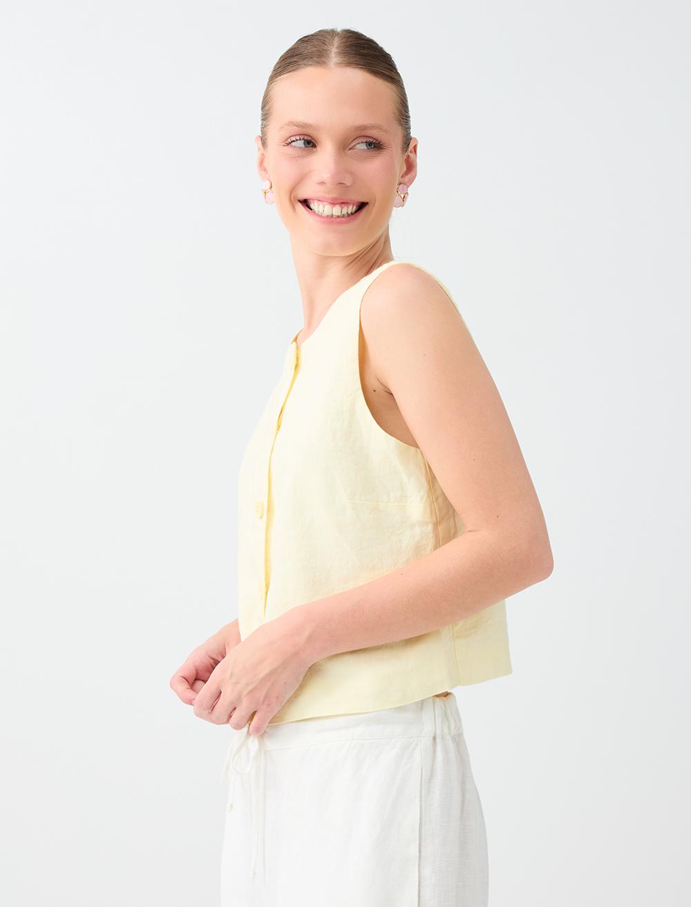 Slim Fit Waistcoat - Light Yellow - 6SW305389206