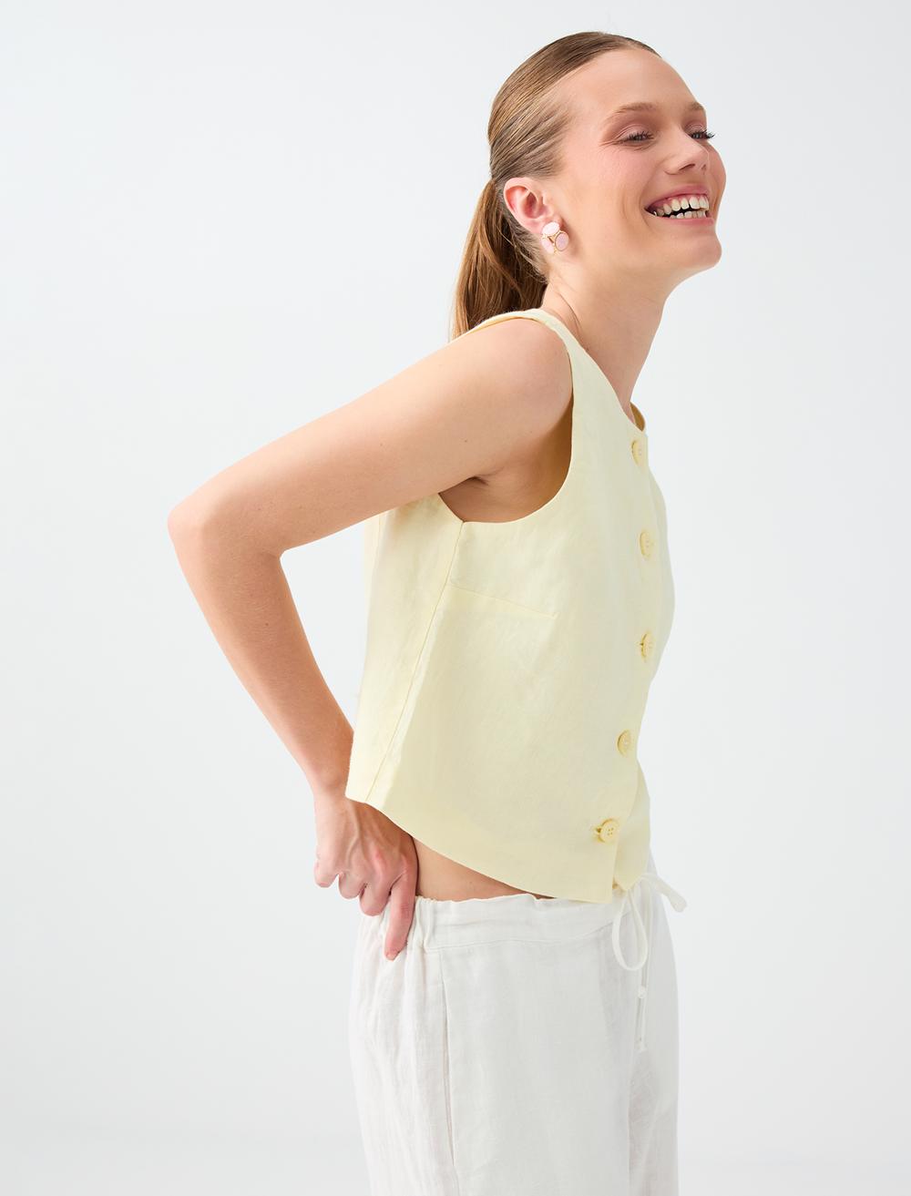 Slim Fit Waistcoat - Light Yellow - 6SW305389206