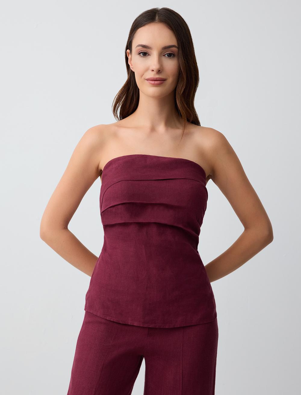 Slim Fit Strapless-Sleeve Blouse - 5SW033250