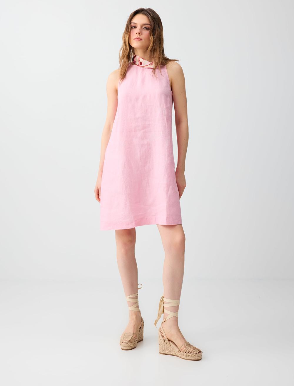 Normal Fit Crew Neck Dress - Pink - 6SW065537610