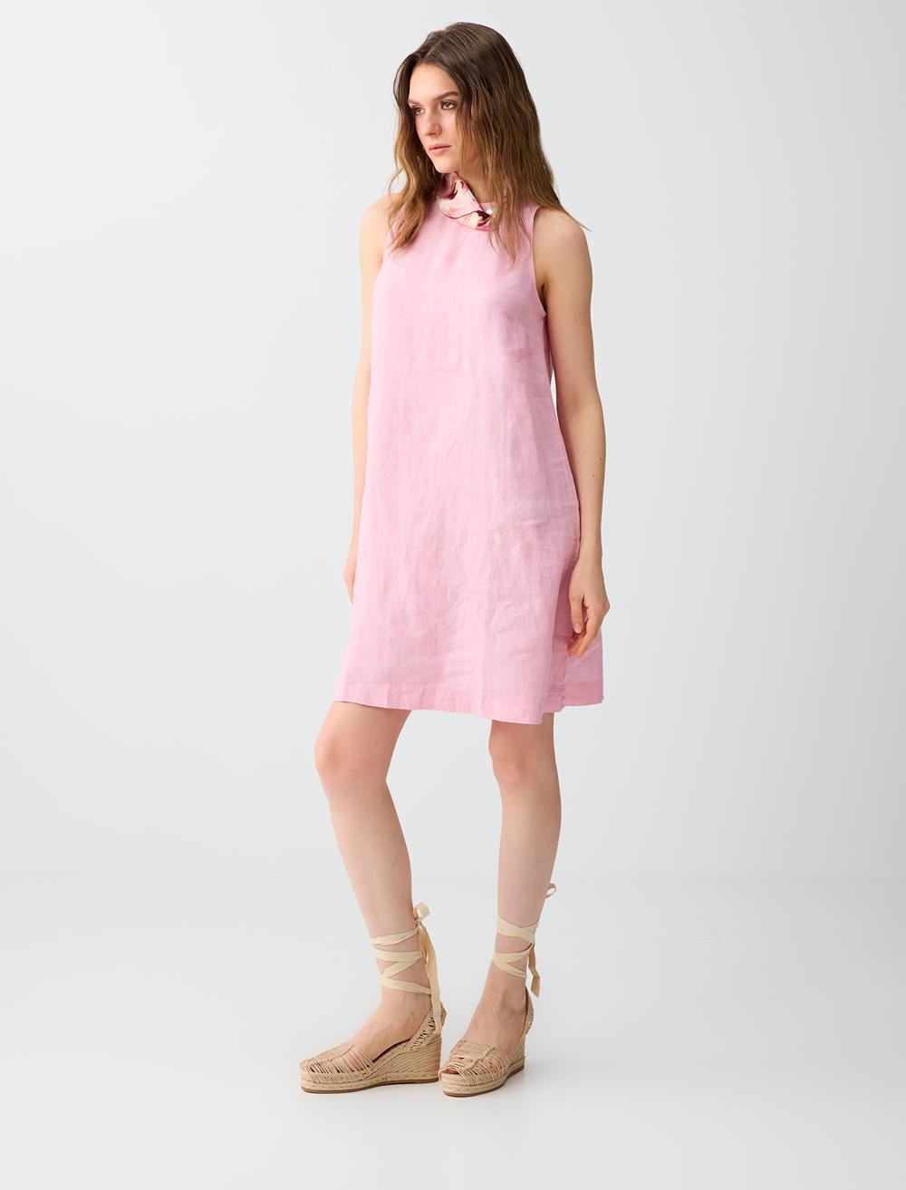 Normal Fit Crew Neck Dress - Pink - 6SW065537610