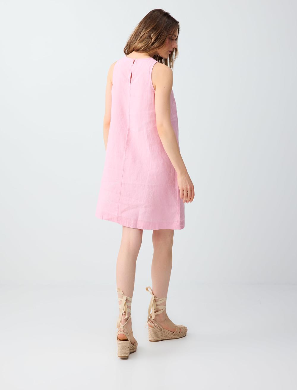 Normal Fit Crew Neck Dress - Pink - 6SW065537610