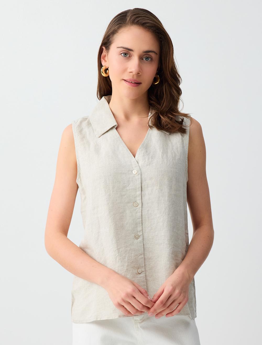 Slim Fit Shirt Collar Shirt - Beige - 6SW085538130