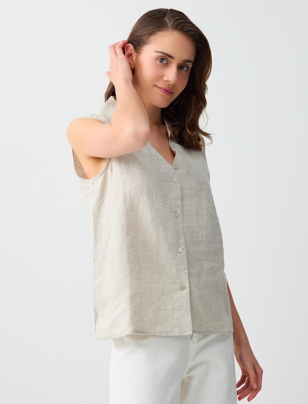Slim Fit Shirt Collar Shirt - Beige - 6SW085538130