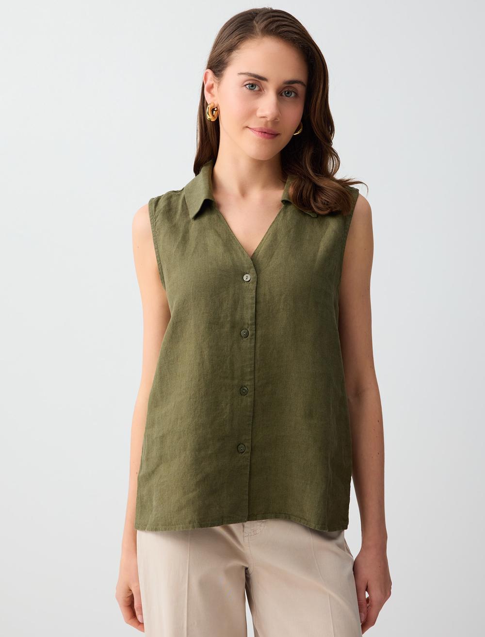 Slim Fit Shirt Collar Shirt - Khaki - 6SW085538310