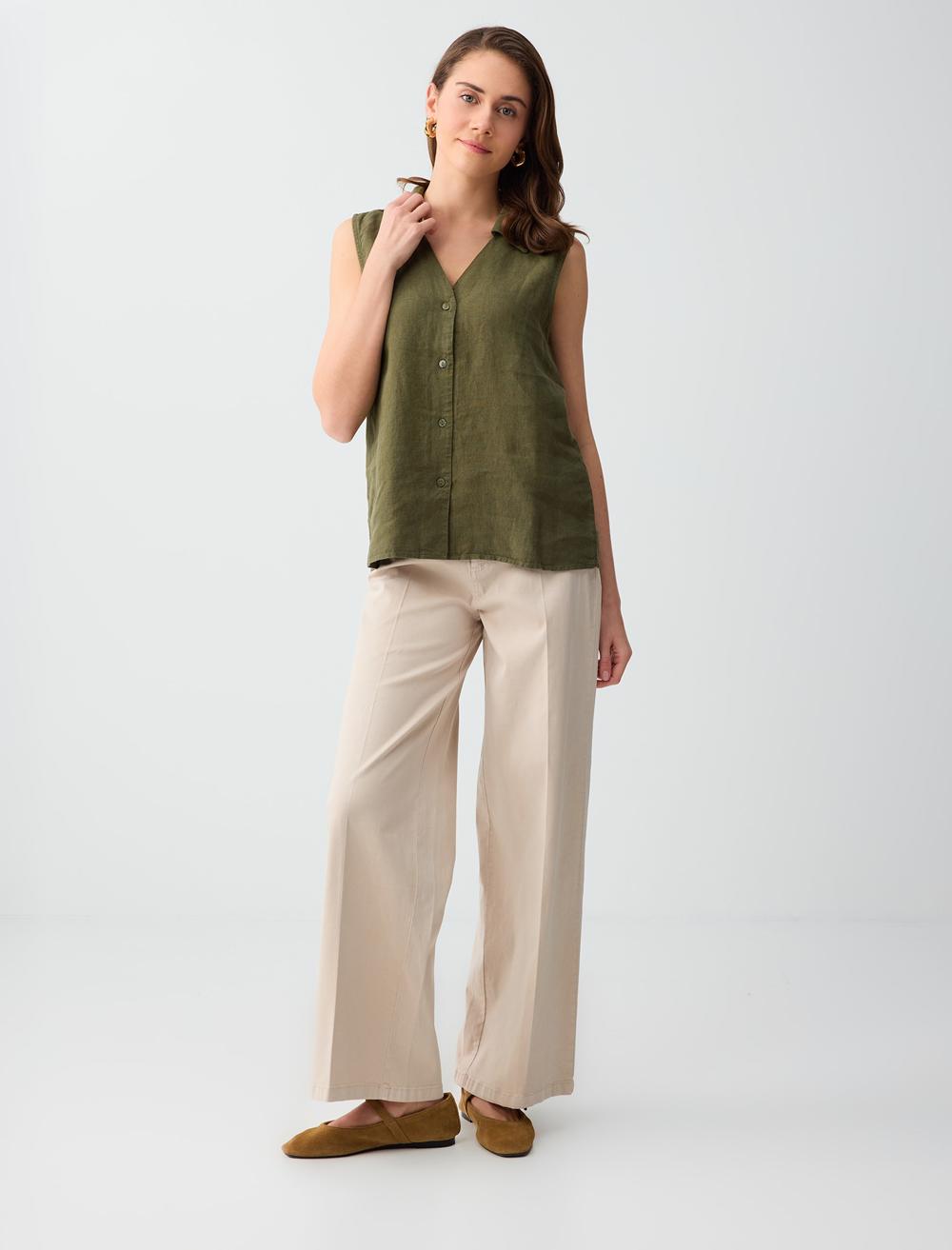 Slim Fit Shirt Collar Shirt - Khaki - 6SW085538310