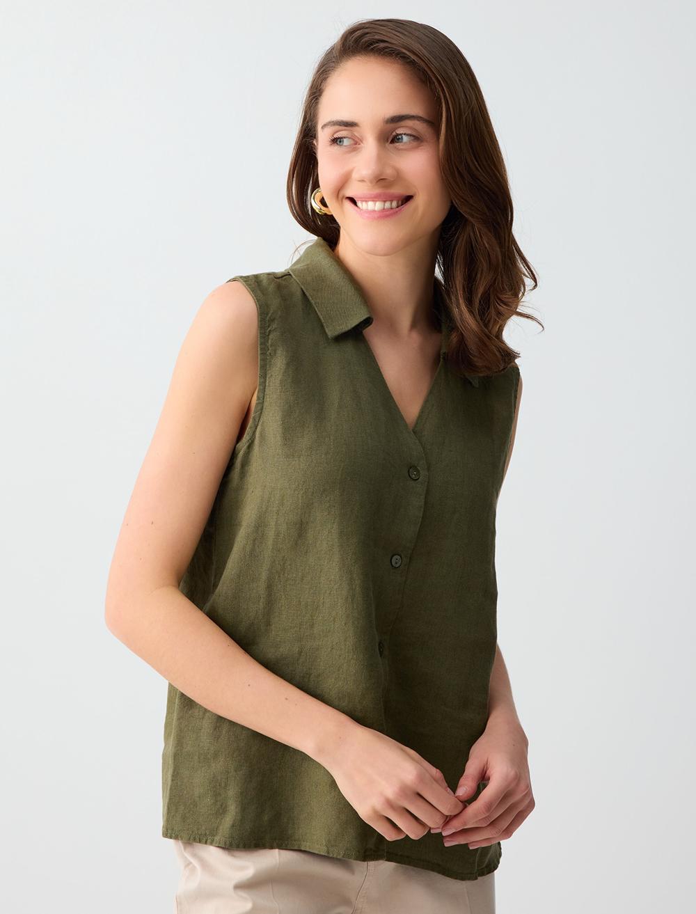 Slim Fit Shirt Collar Shirt - Khaki - 6SW085538310