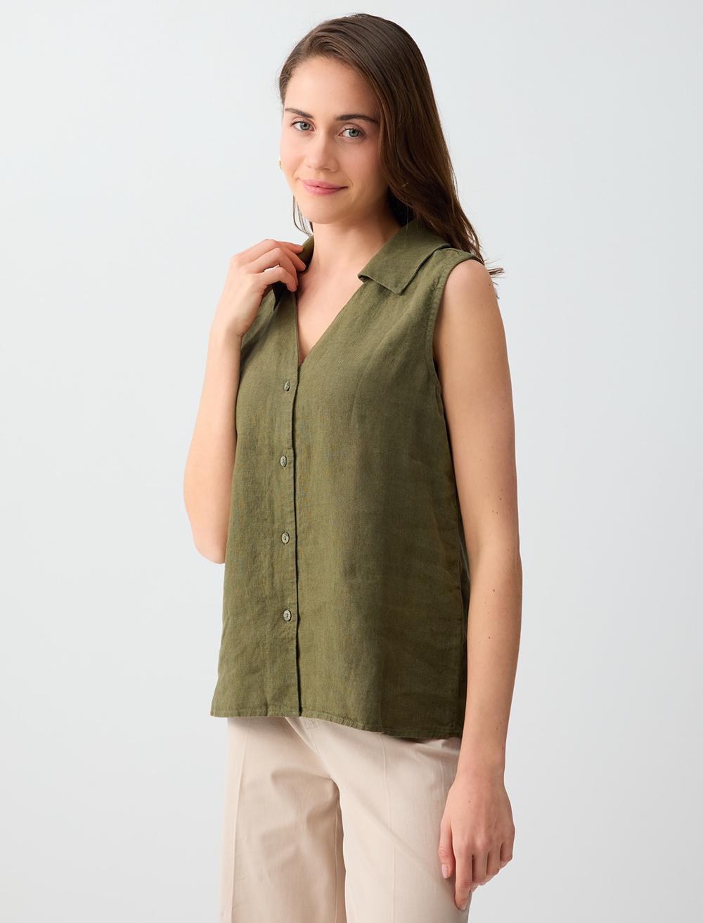 Slim Fit Shirt Collar Shirt - Khaki - 6SW085538310