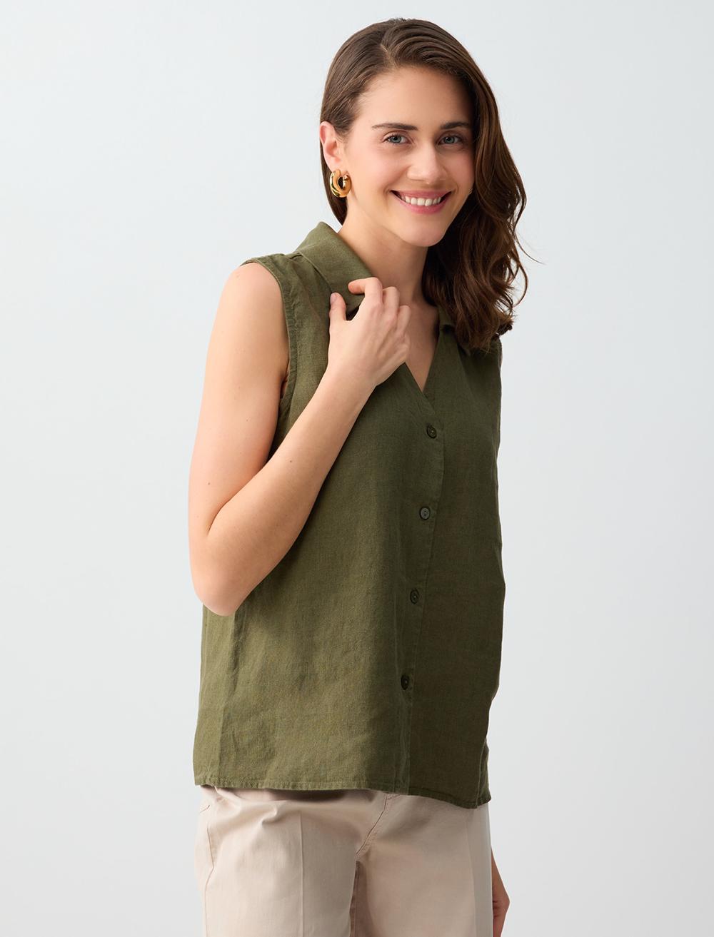 Slim Fit Shirt Collar Shirt - Khaki - 6SW085538310