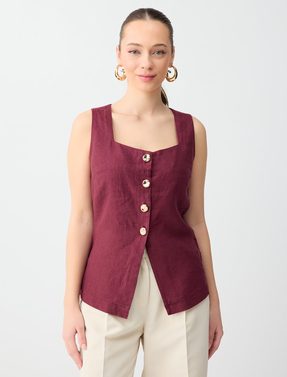 Normal Fit Waistcoat - Burgundy - 6SW306649562
