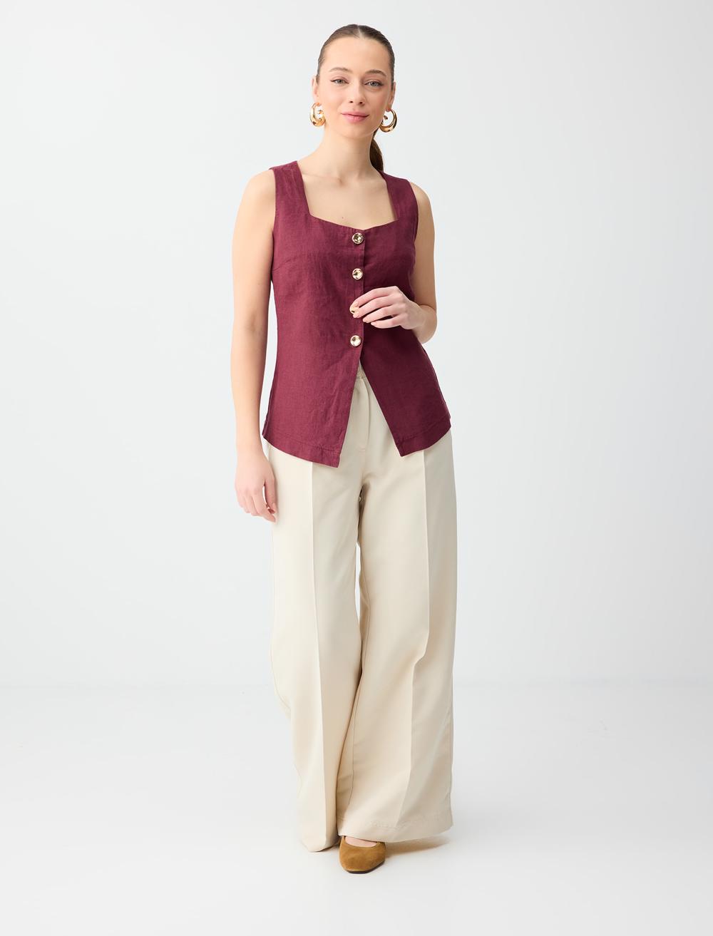 Normal Fit Waistcoat - Burgundy - 6SW306649562