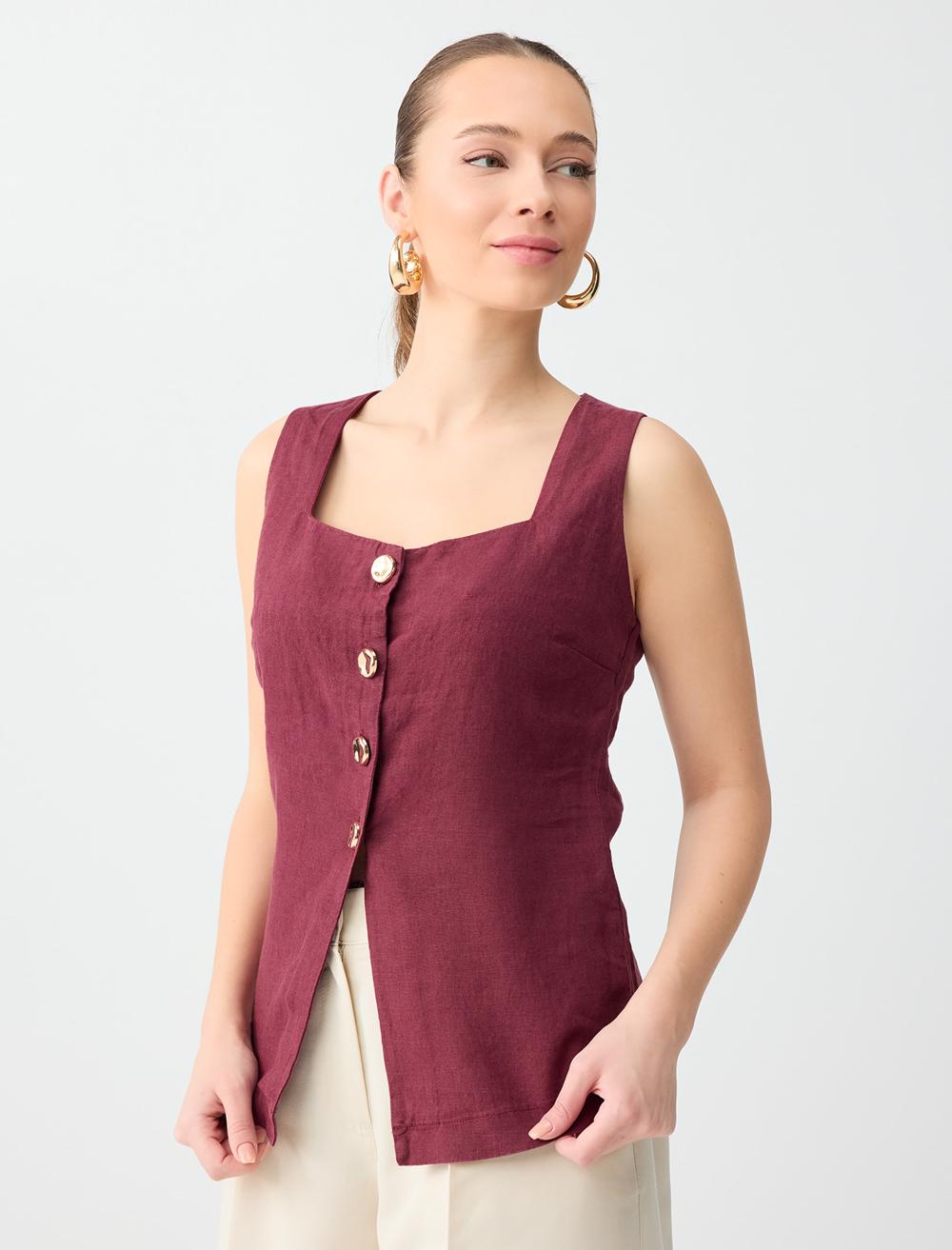 Normal Fit Waistcoat - Burgundy - 6SW306649562