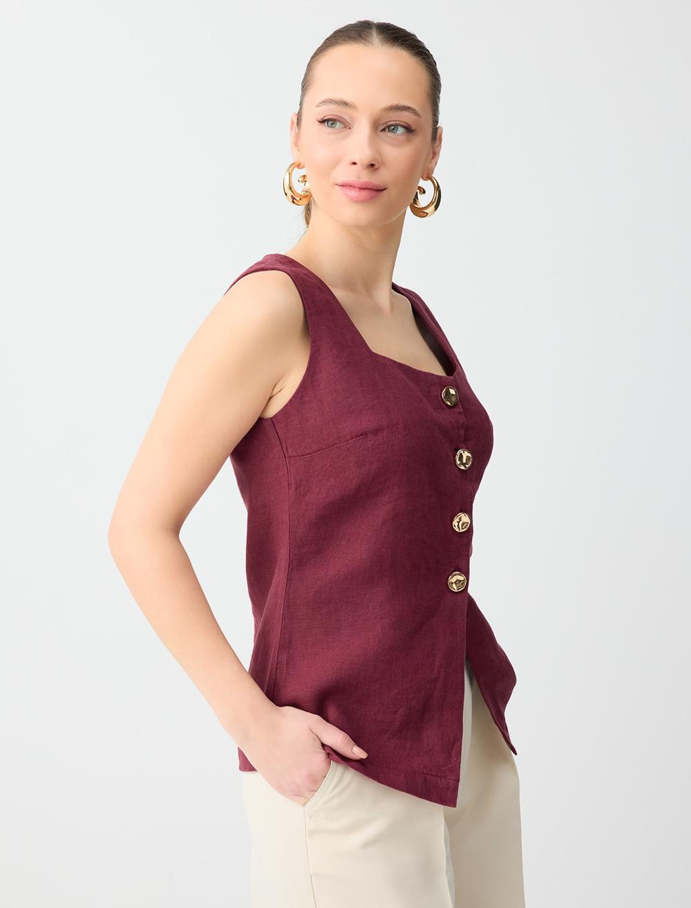 Normal Fit Waistcoat - Burgundy - 6SW306649562