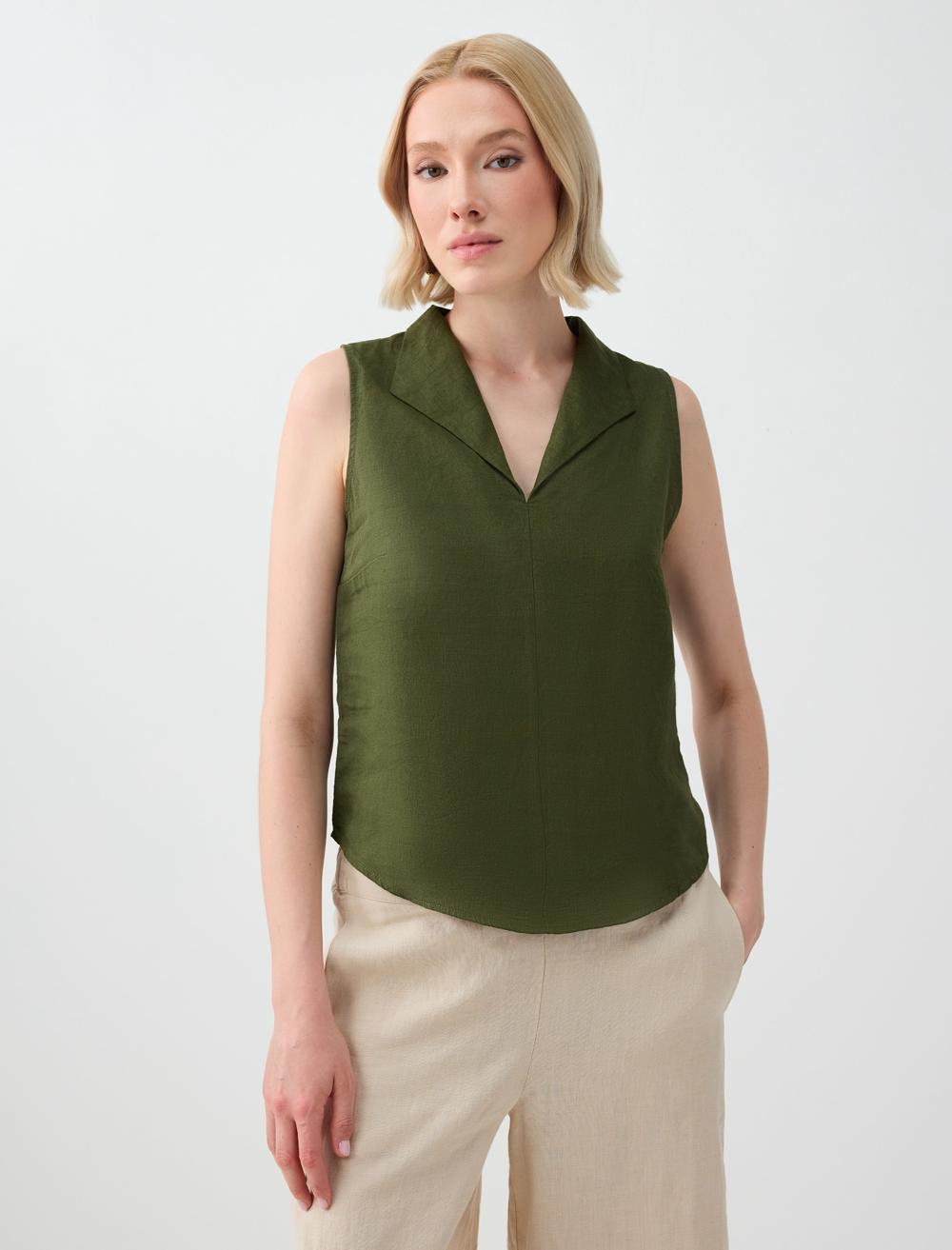 Normal Fit Sleeveless Blouse - Khaki - 6SW037101312