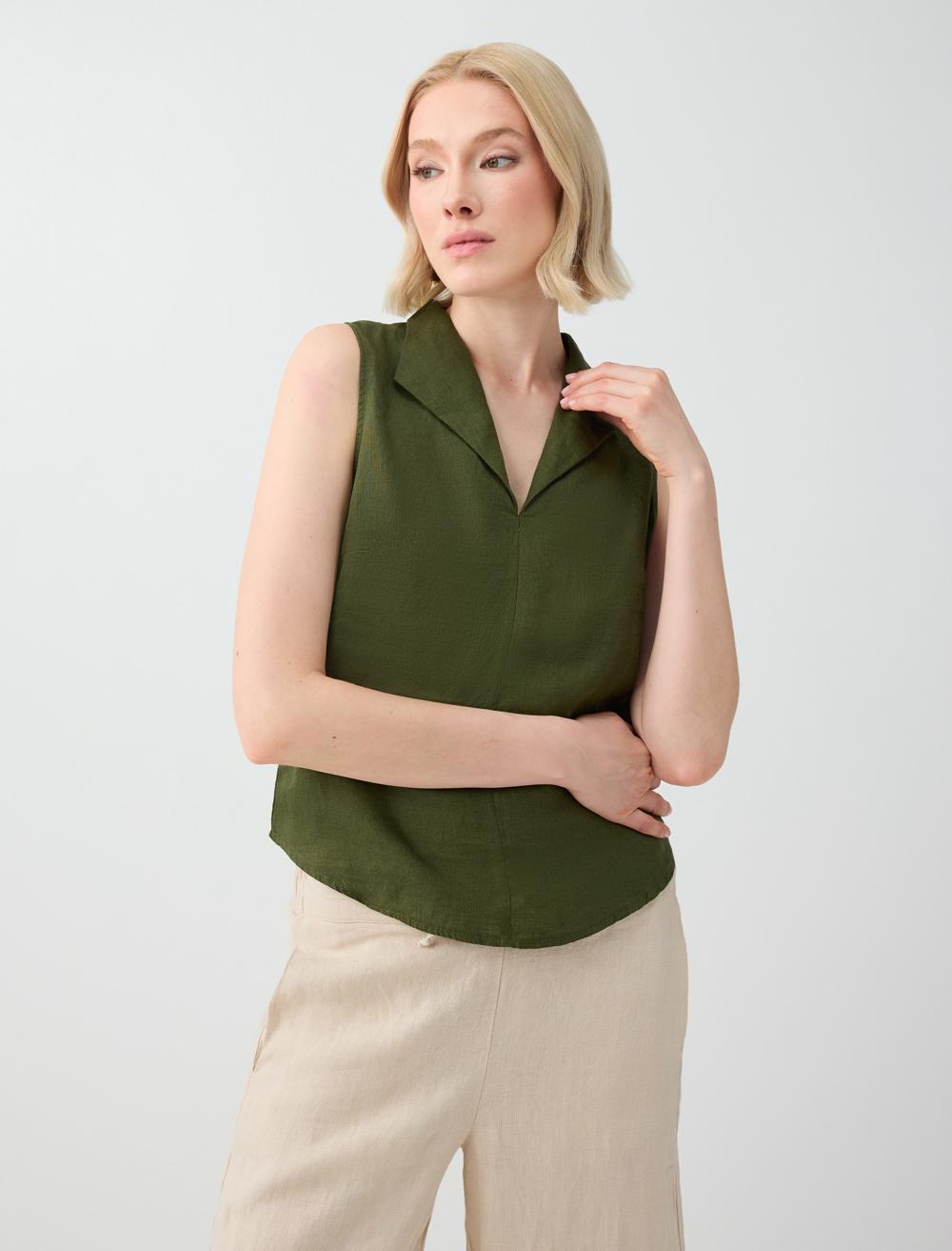 Normal Fit Sleeveless Blouse - Khaki - 6SW037101312