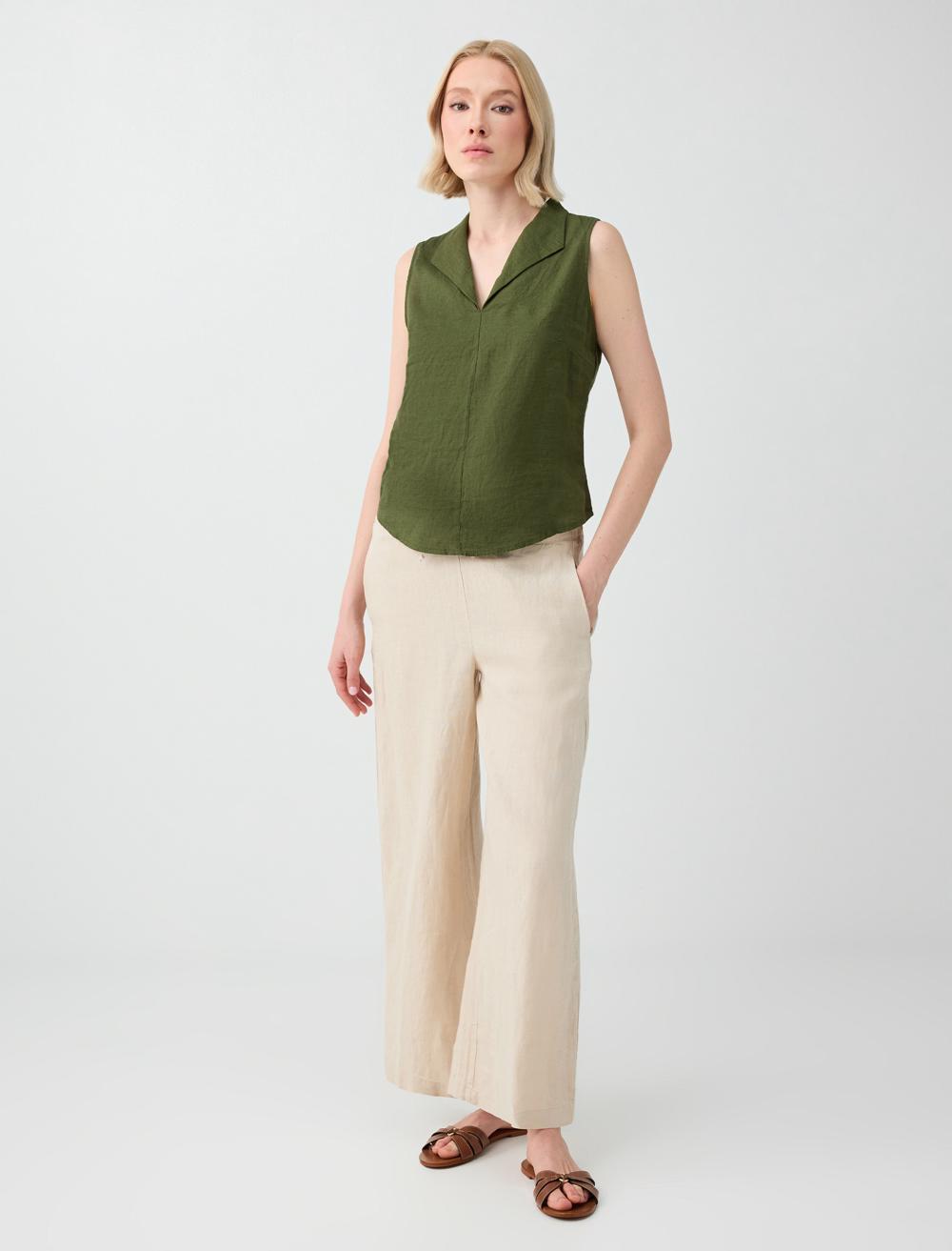 Normal Fit Sleeveless Blouse - Khaki - 6SW037101312